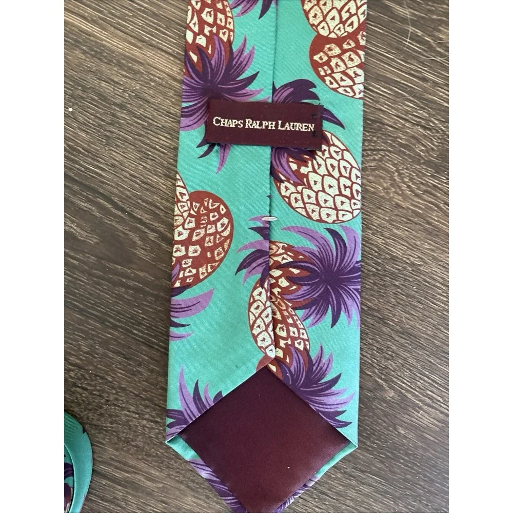 Vintage Chaps Ralph Lauren Pineapple Silk Tie Green FUN MINT Made In USA